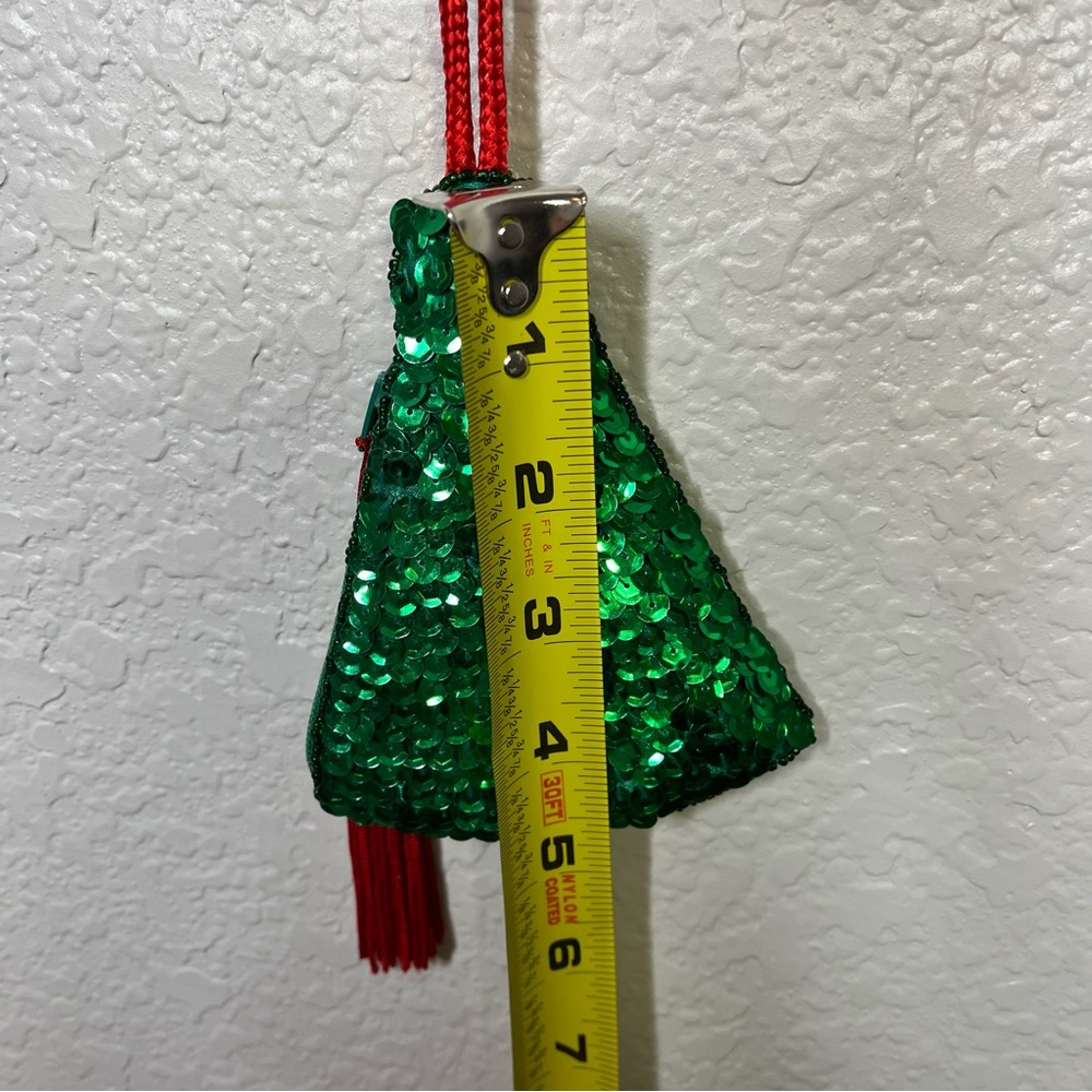 Vintage Beaded Sequin Christmas Tree Coin Purse Ornament w/ Tassel and Zipper - Picture 5 of 6